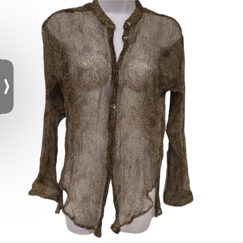 Watson Watson Sheer Brown Button-Up Women's Top western‎ boho cowgirl
